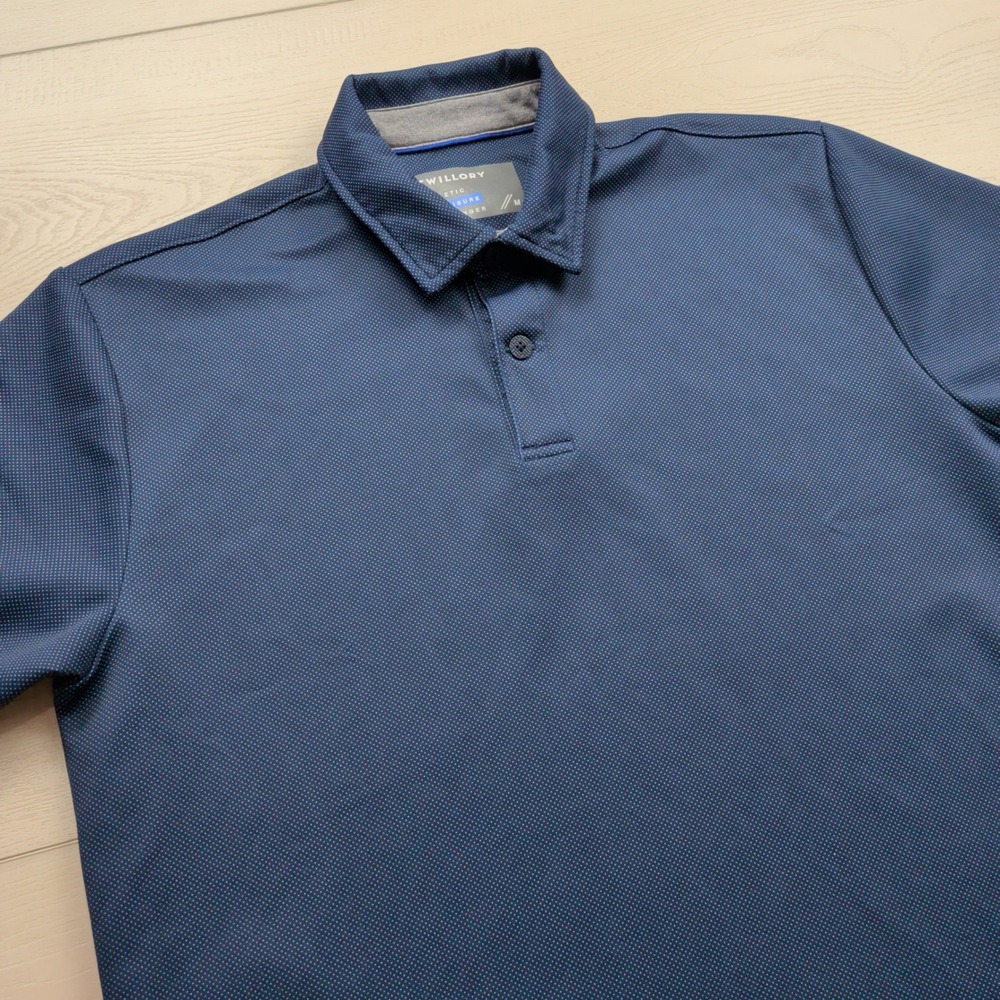 Twillory Athleisure Men Navy Blue Micro Dot Performance Polo Shirt Size M